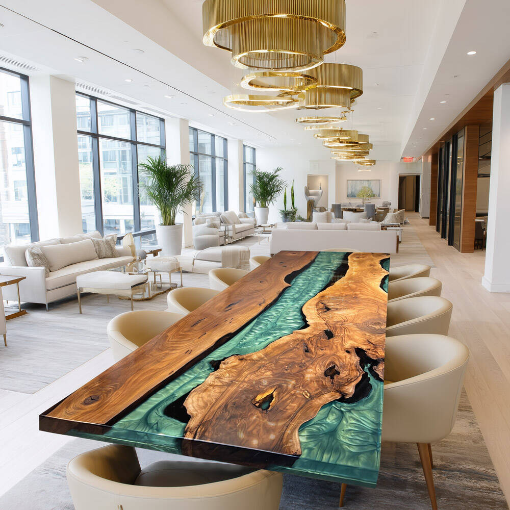 Walnut & Deep Green Epoxy Table for Modern Organic Dining Rooms