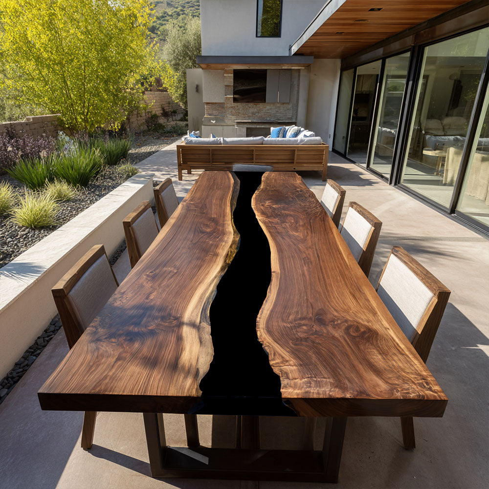 Luxury Terrace Black Walnut Epoxy Table for Upscale Hospitality Party &  Exclusive Penthouse in Manhattan