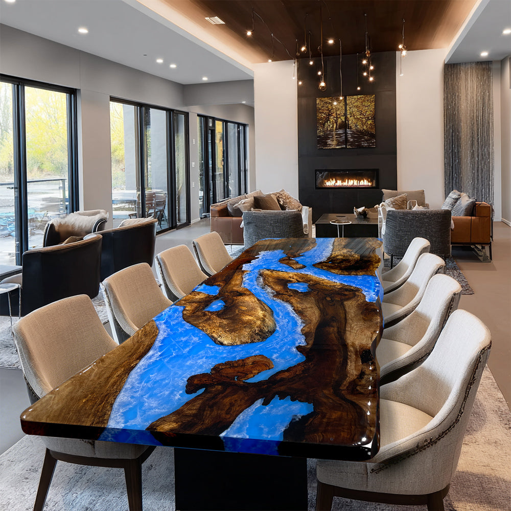 Golden Camphor Dynamic Ocean Wave Epoxy Table Hand-Poured Coastal Art for Modern Homes KCT97 in Denver