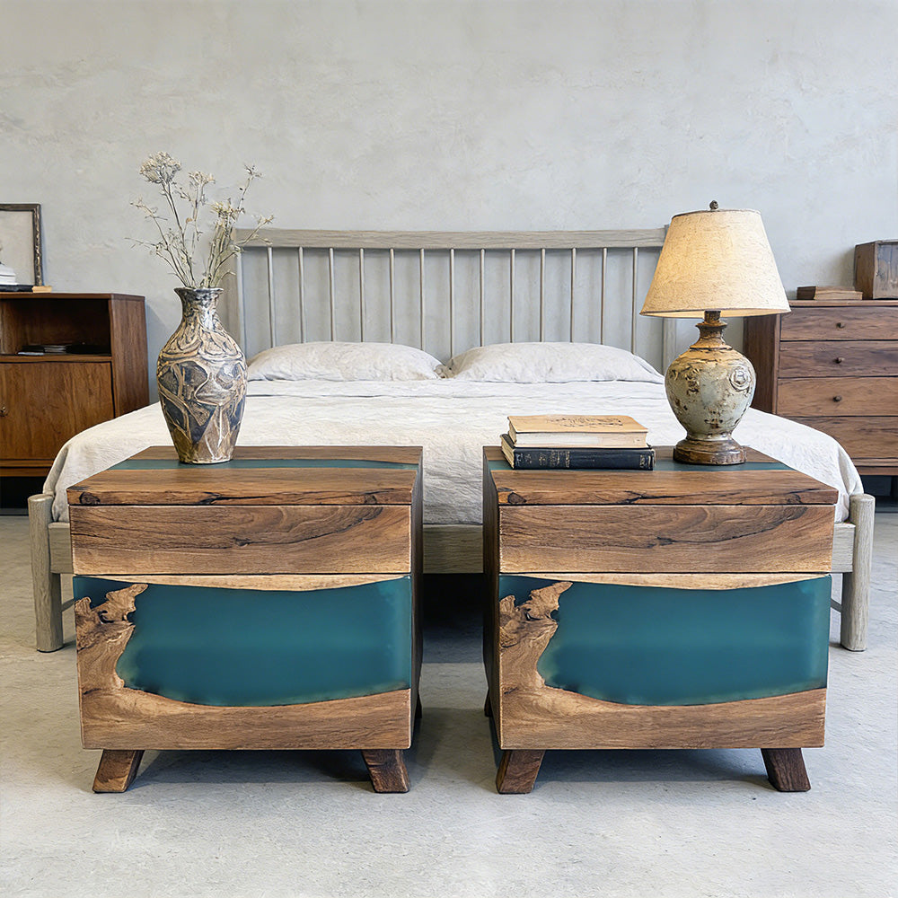 Walnut Wood Beside Epoxy Table Set of 2 in Seattle