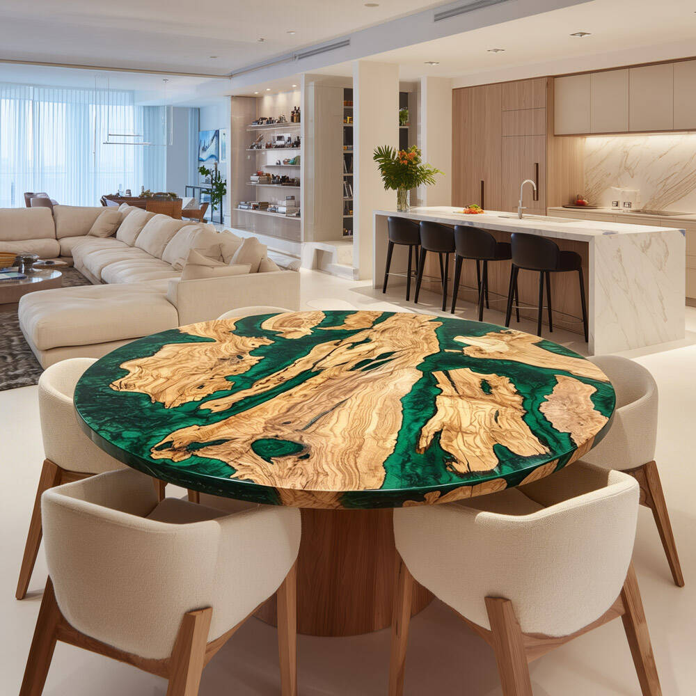 Mid-Century Versatile Round Epoxy Table for Modern Kitchens RT35
