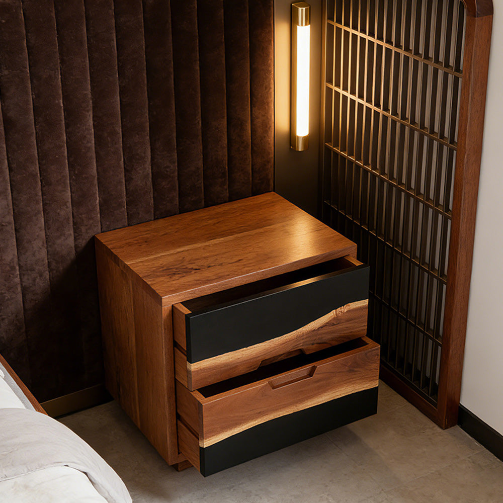 Mid-Century Walnut Black Side Epoxy Table – Epoxy Nightstands in New York 