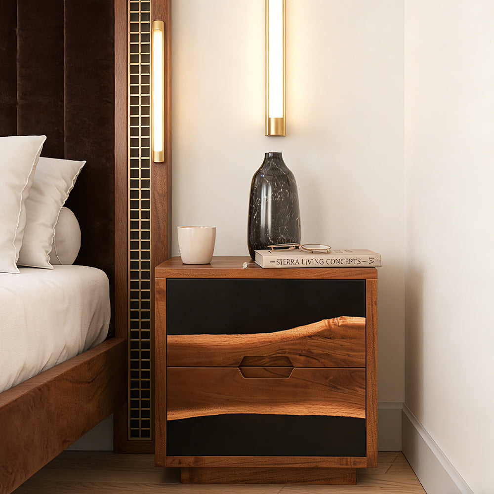 Mid-Century Walnut Black Side Epoxy Table – Epoxy Nightstands for Contemporary Professional Interiors in New York 