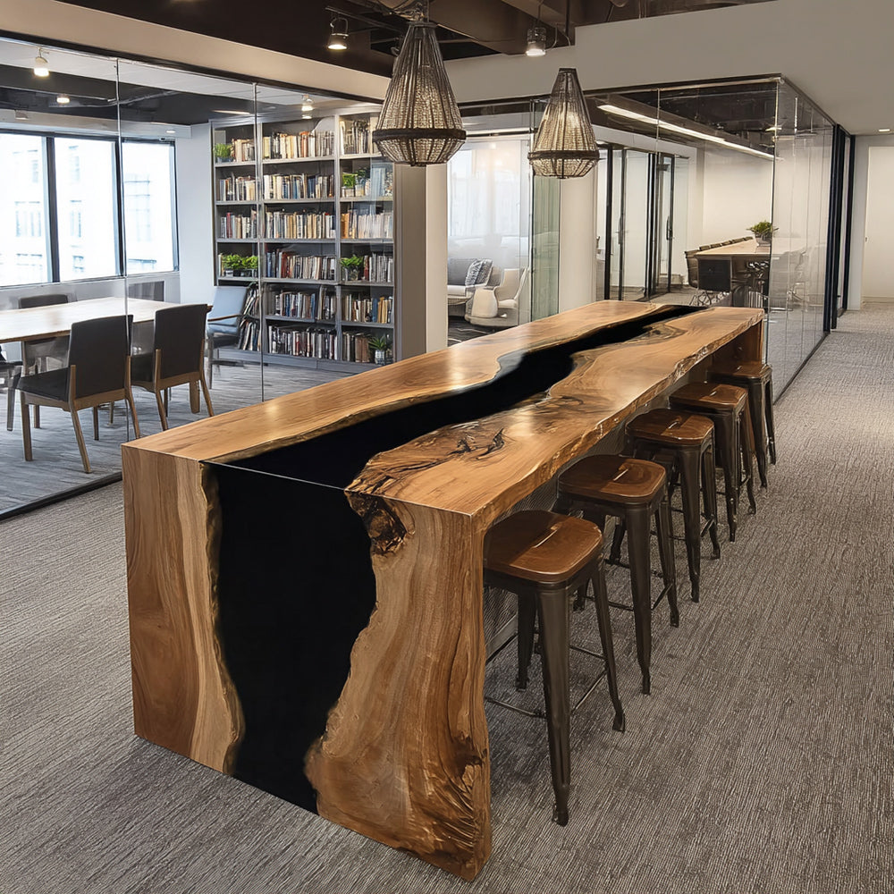 Minimalist Black Walnut Black Epoxy Waterfall Table in Los Angeles