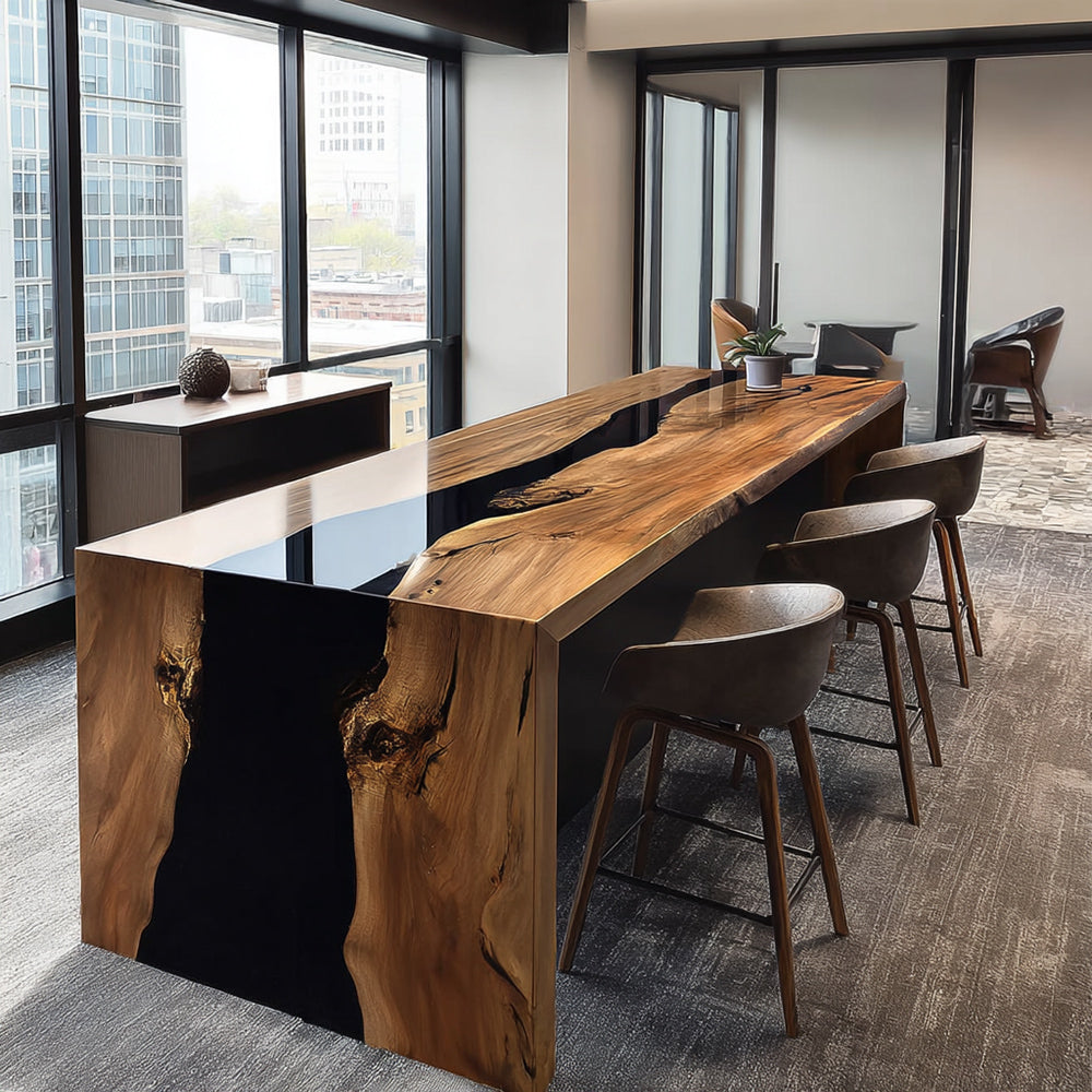 Black Walnut Wood Black Epoxy Waterfall Tables in Los Angeles