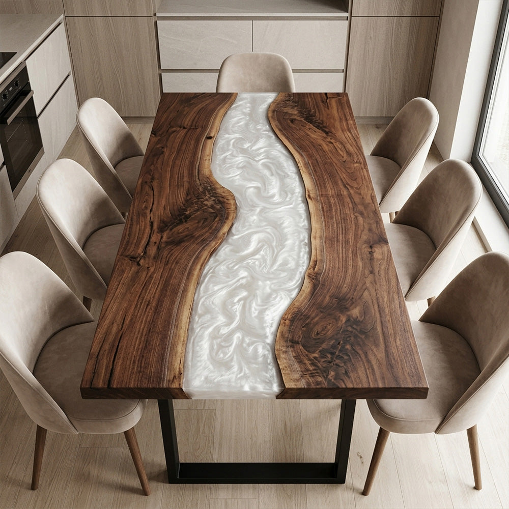 Black Walnut & Pearl White Resin Table Dining Epoxy Table KCT112 in Atlanta