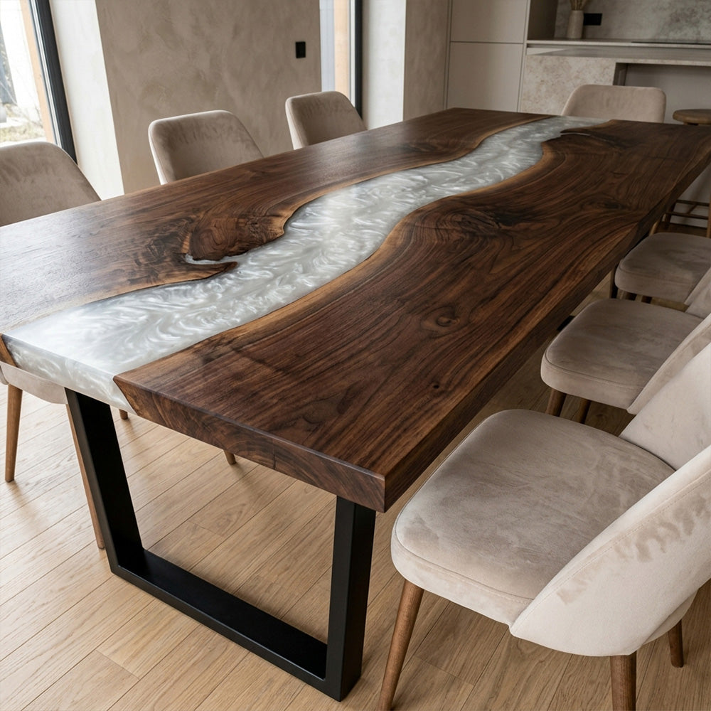Black Walnut Pearl White Dining Epoxy Table KCT112 in Atlanta