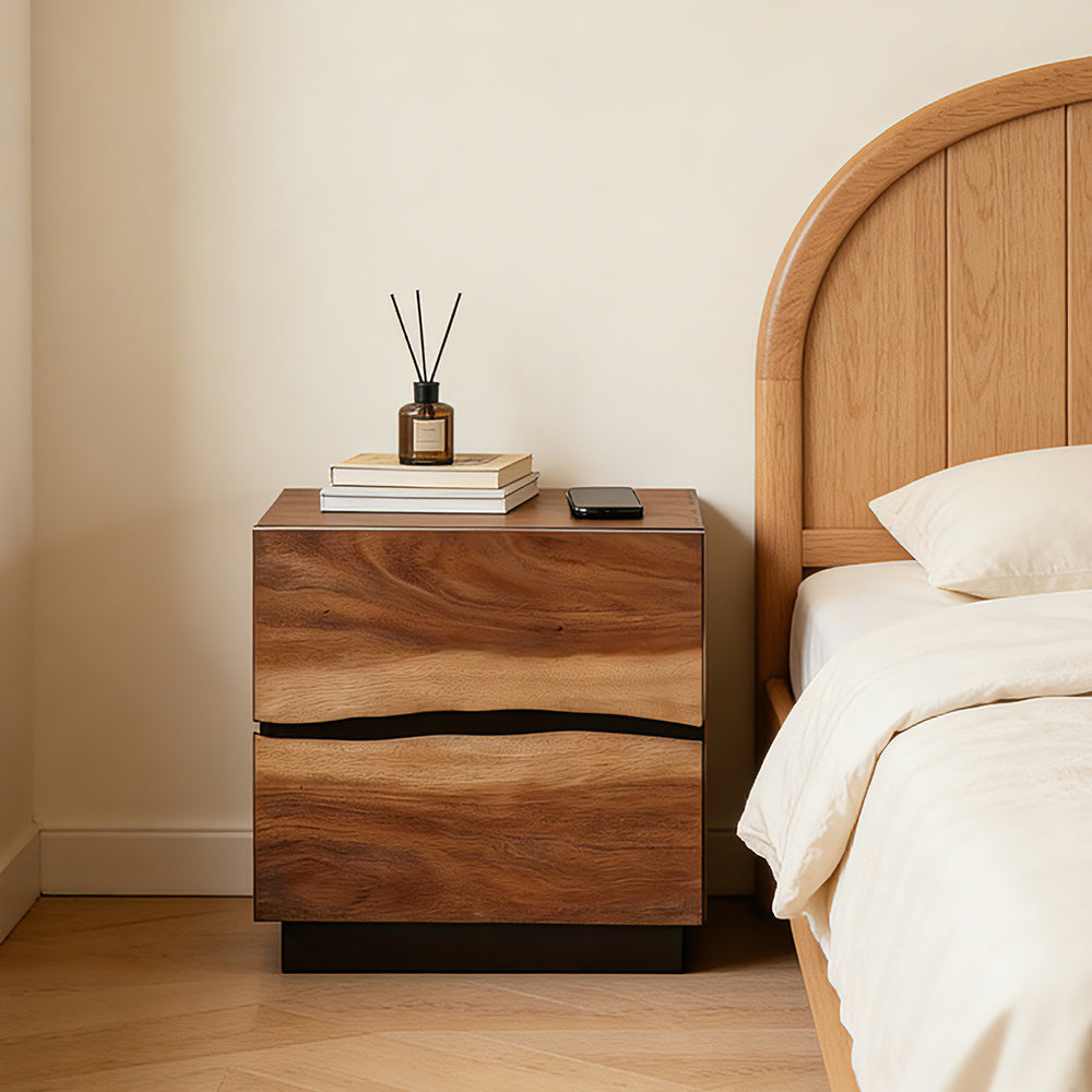 Modern Walnut & Black River Epoxy Nightstand – Storage Centerpiece for New York Style Lofts in Chicago