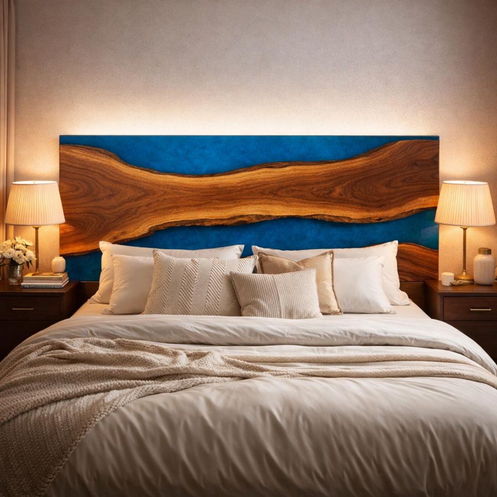 Modern Walnut Epoxy Headboard for New York Style Lofts EH4 in Los Angeles