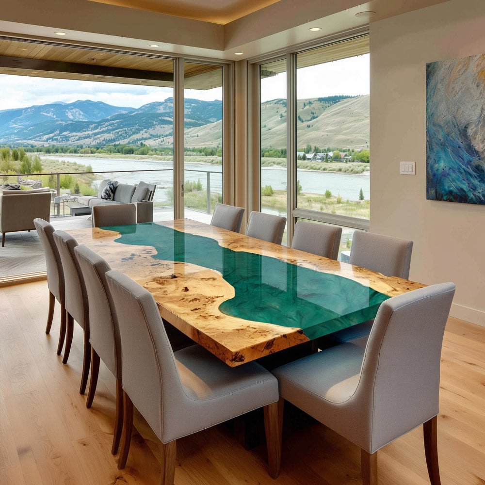 Olive Green River Epoxy Table in Beverly Hills 