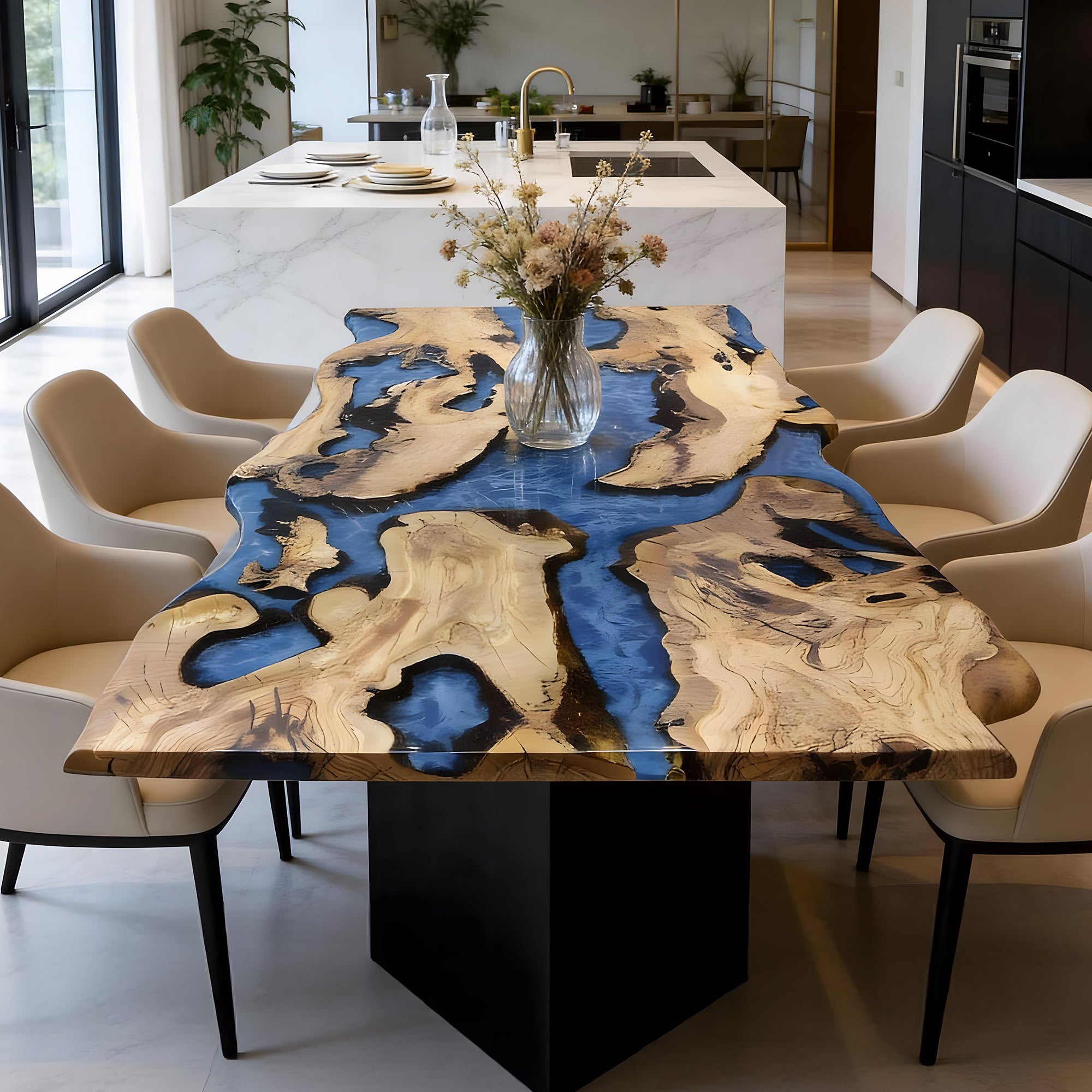 Olive Live Edge Blue River Epoxy Table