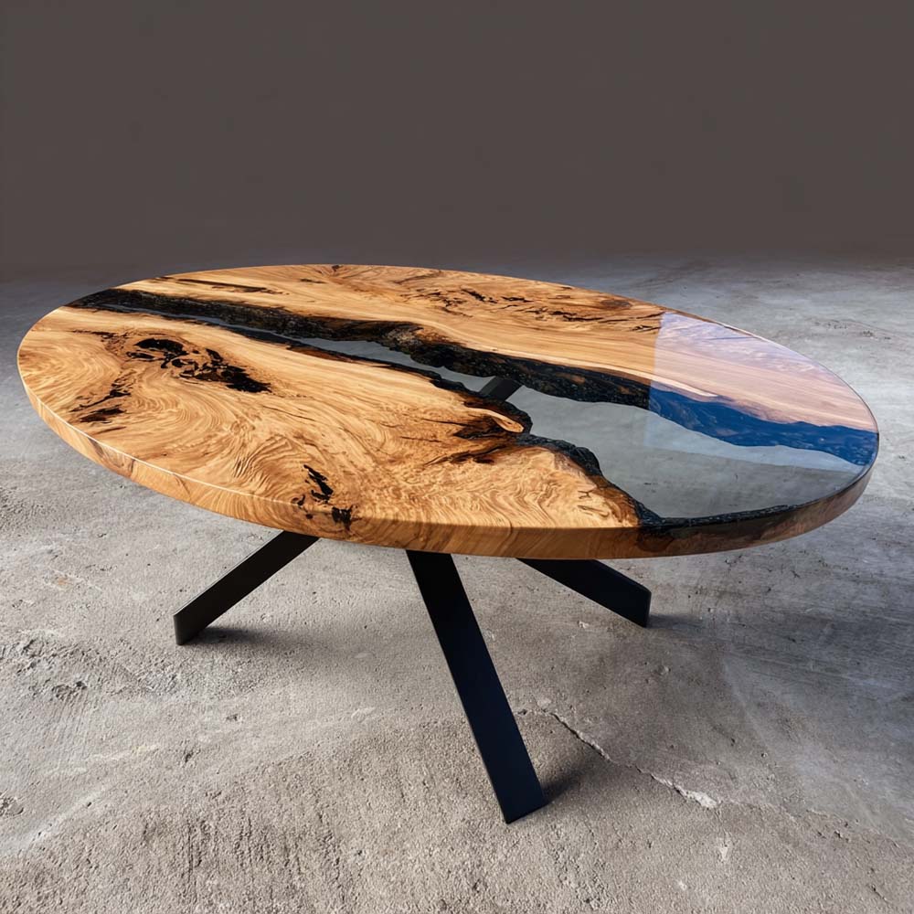 Custom Olive Oval Resin Epoxy Table in Austin