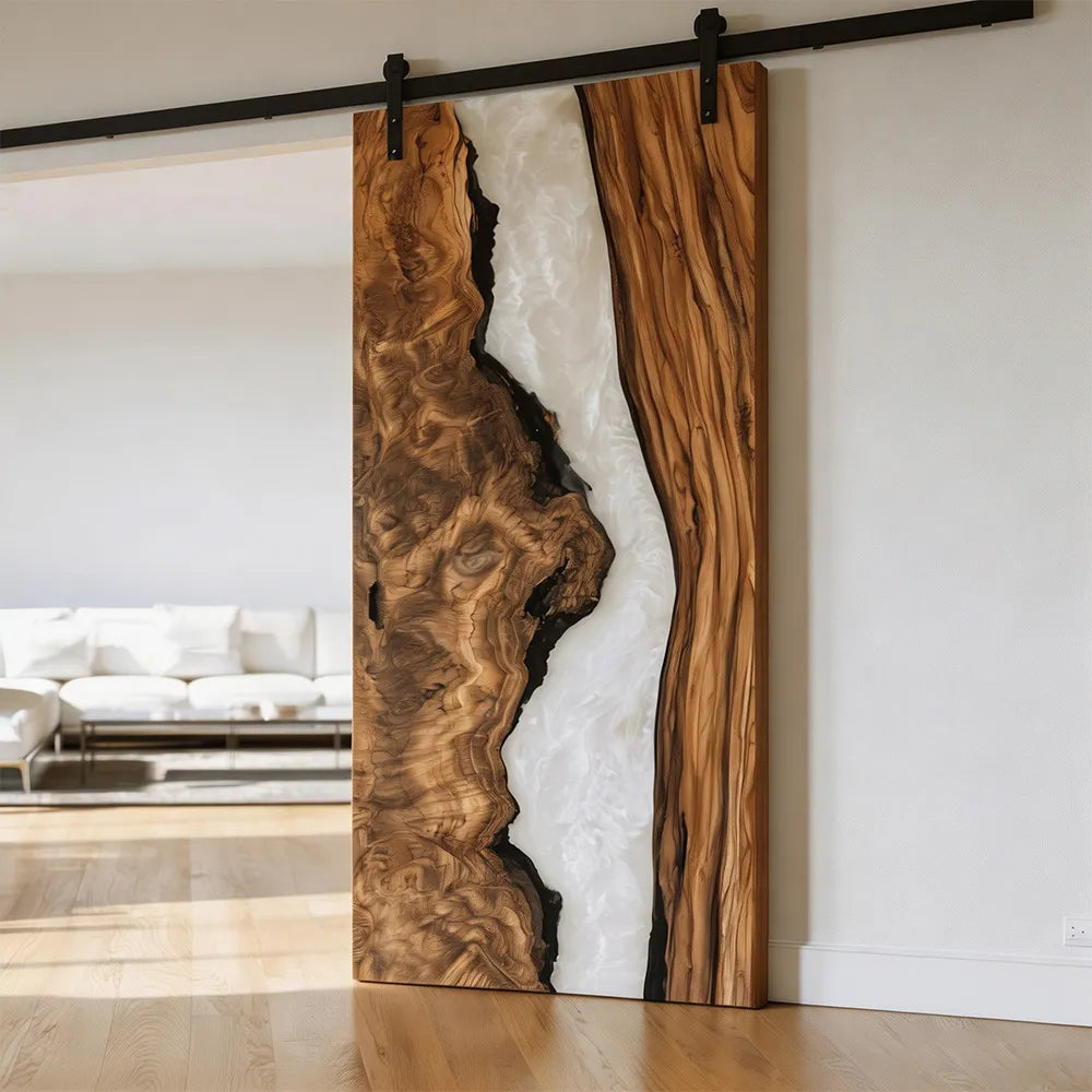 Olive Pearl White Epoxy Resin Sliding Barn Door | EBD16 | Chicago Project