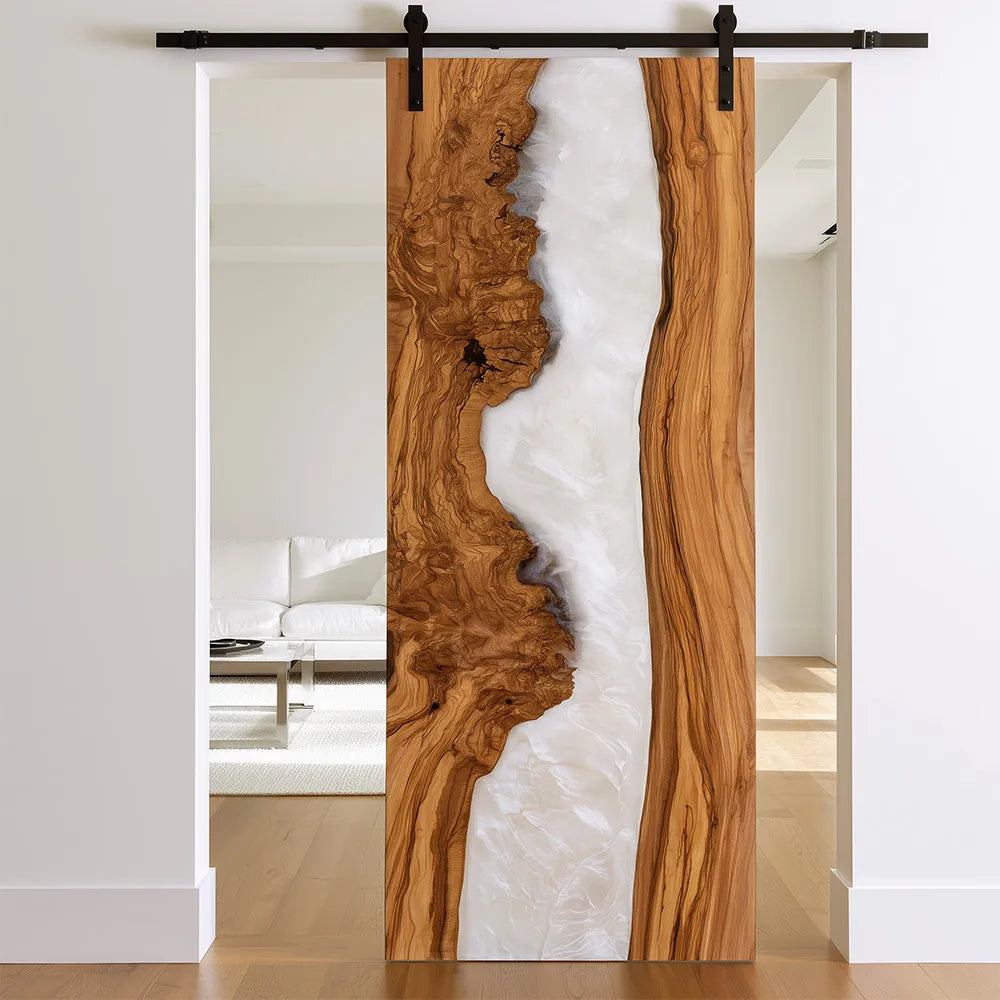Olive Pearl White Epoxy Resin Sliding Barn Door | EBD16 | Chicago Project