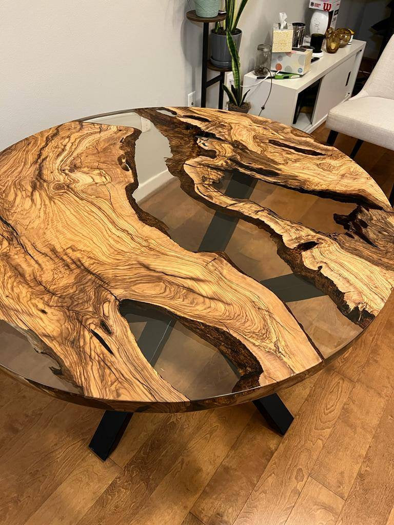 Custom Olive Round Epoxy Tabletop