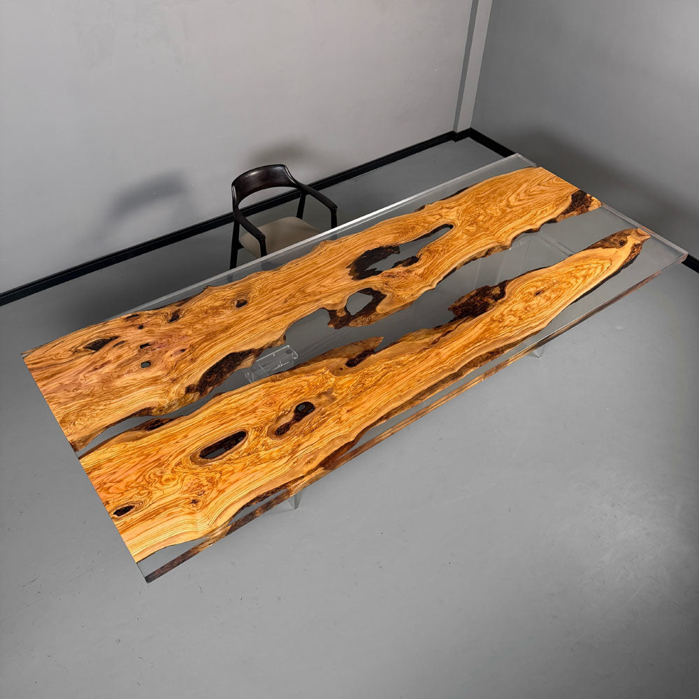 KAZANAHOME Olive Clear Epoxy Table in Chicago