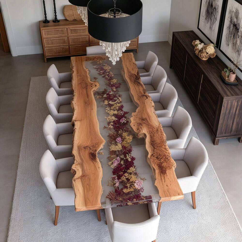 Botanical Olive Wood Epoxy Table with Floral Accentss for Fine Dining Rooms KCT101 in Hamptons