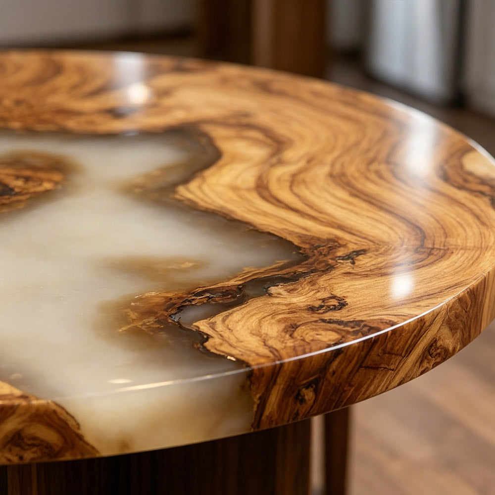 Custom Round Milk White Coffee and Dining Epoxy Table for Sophisticated Lounge Spaces RT37 in Chicago