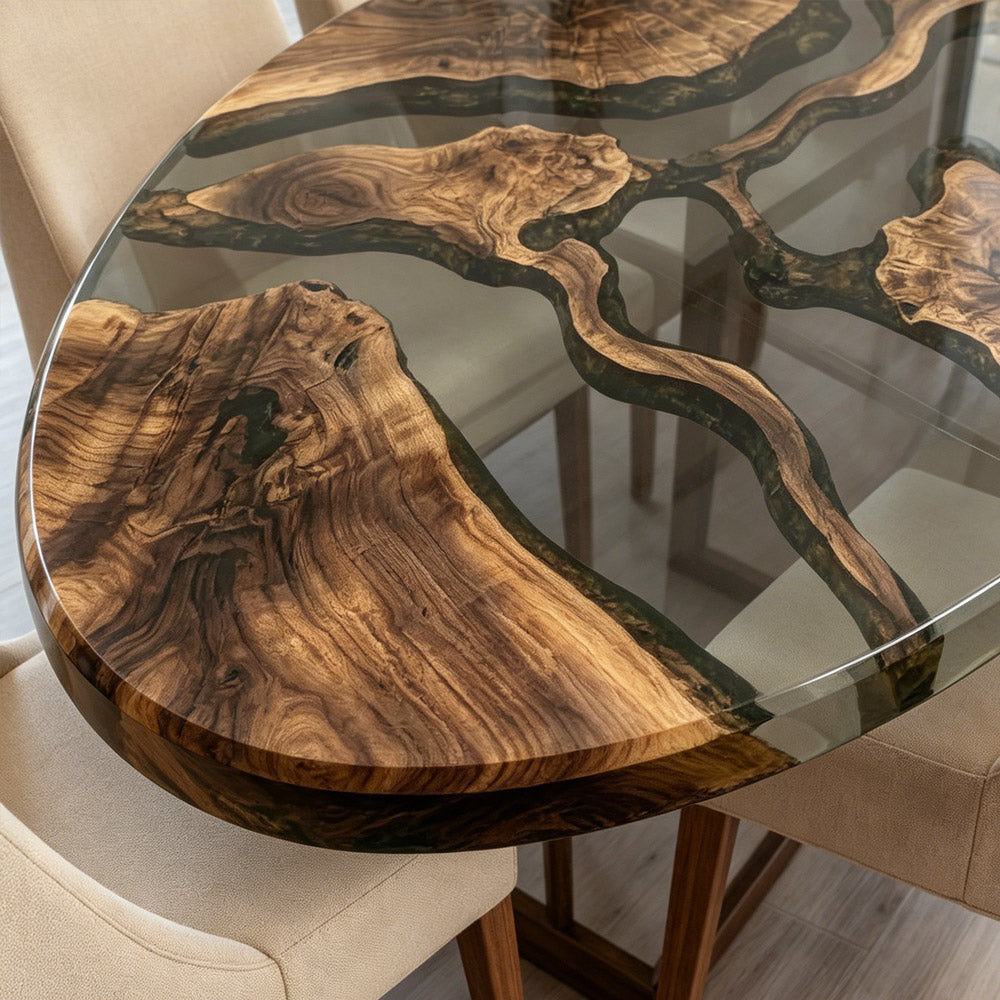 Custom Oval Olive Resin Epoxy Table for U.S. Bright Modern Interiors KCT119 in Seattle 