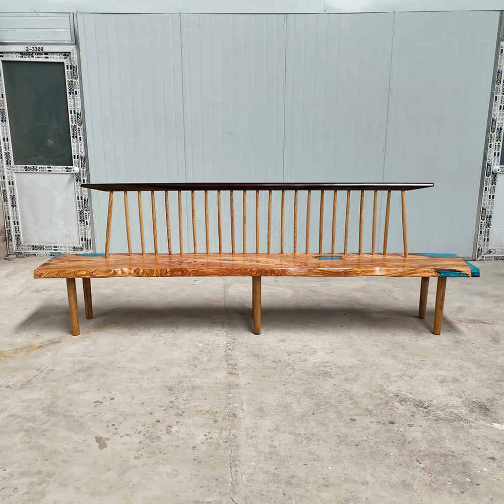 Olive Wood & Turquoise Epoxy Bench Kazanahome