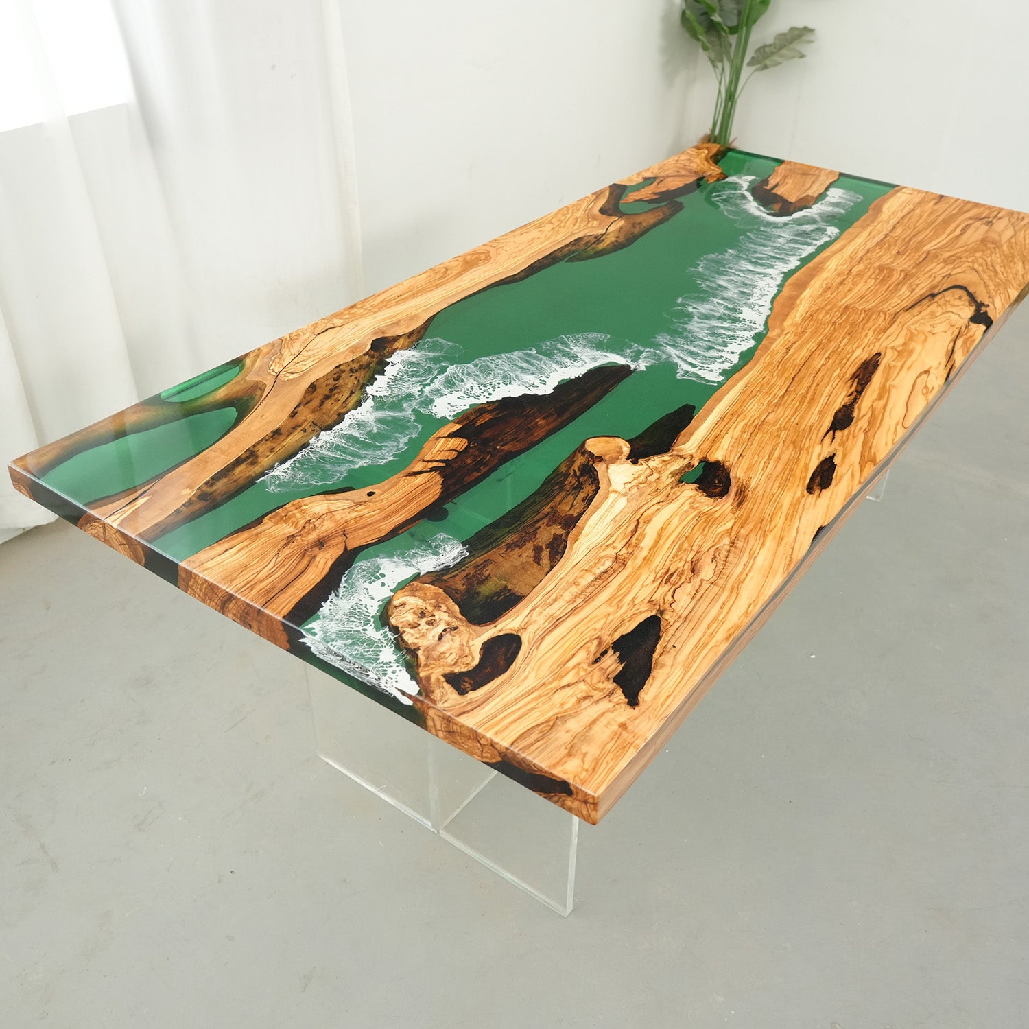 Olive Wood Wave Epoxy Table KAZANAHOME