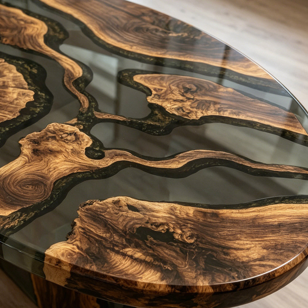 Custom Oval Olive Wood Epoxy Table for U.S. Bright Modern Interiors KCT119 in Seattle 