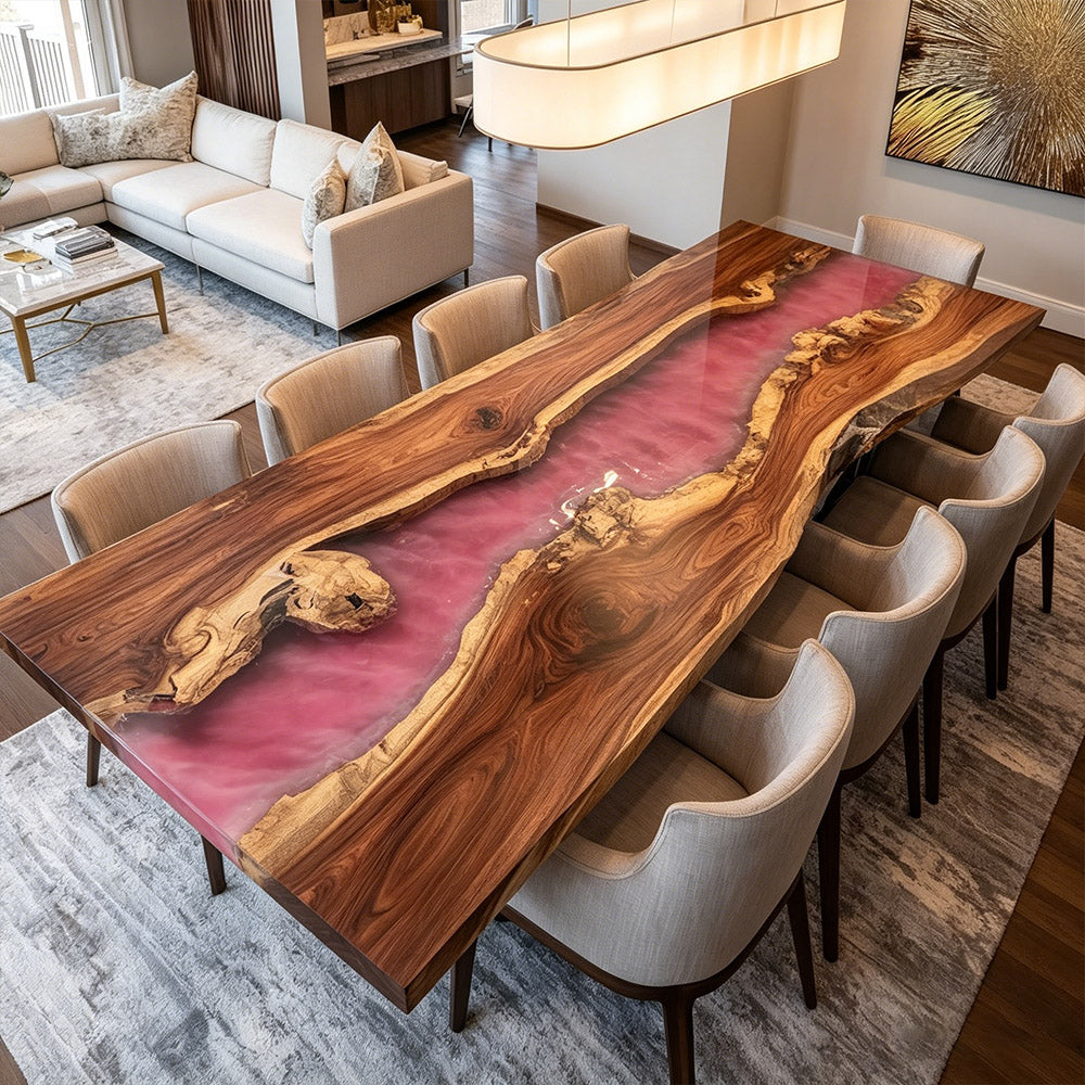 Muted Blush Pink River Walnut Live Edge Epoxy Table - Romantic Sophistication in New York