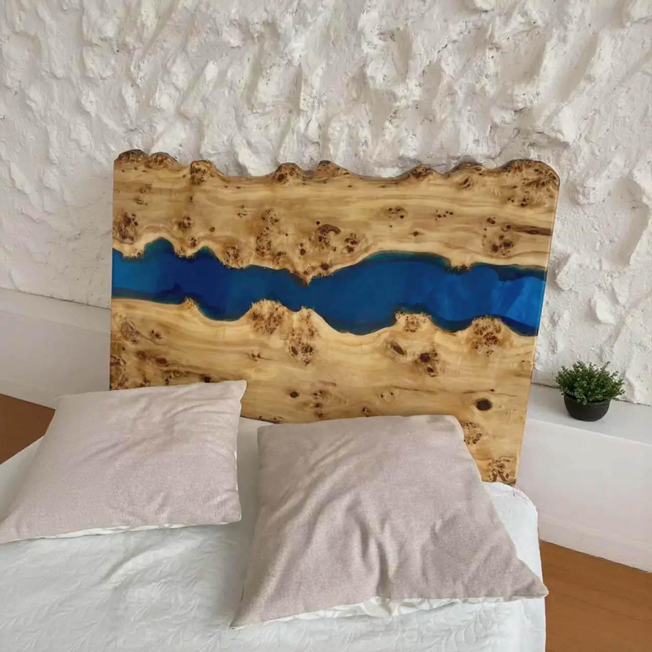 Bold Poplar Blue Epoxy Headboard for Modern Urban Lofts in New York 