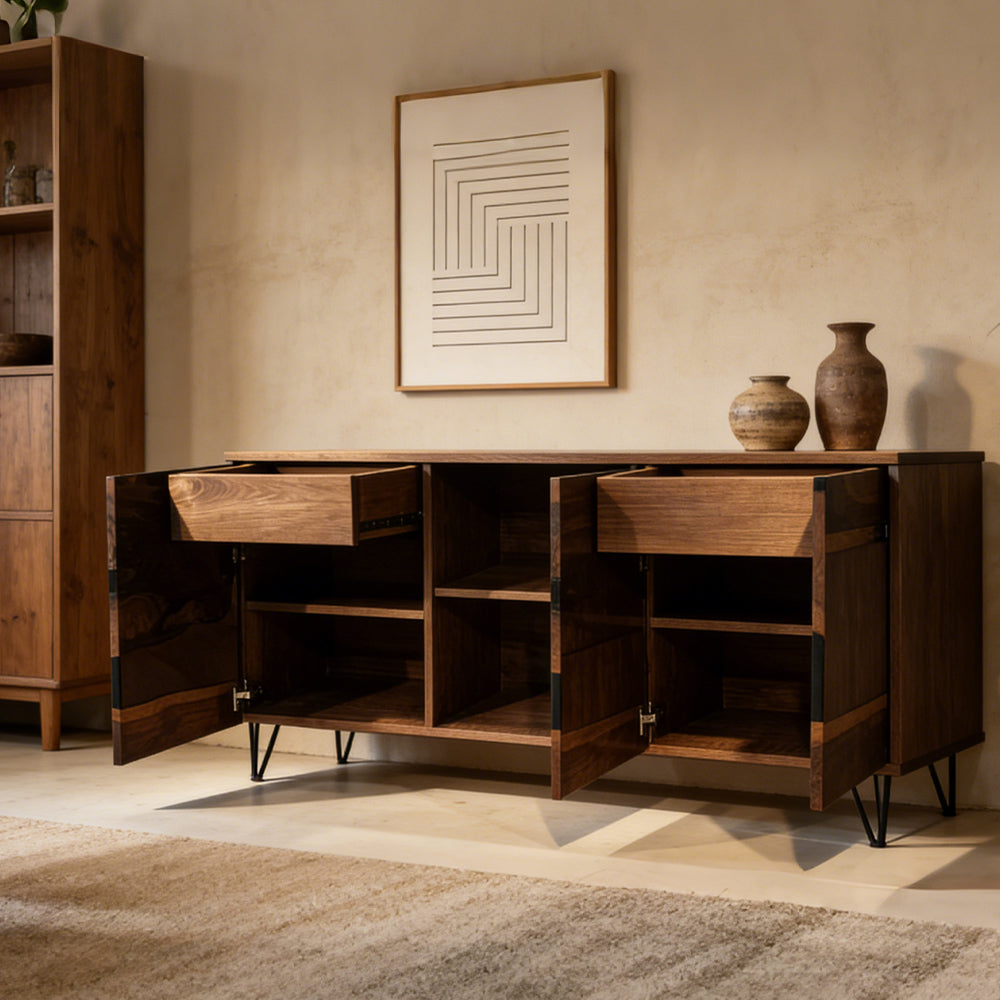 Reinforced Walnut & Black Epoxy Credenza in Chicago
