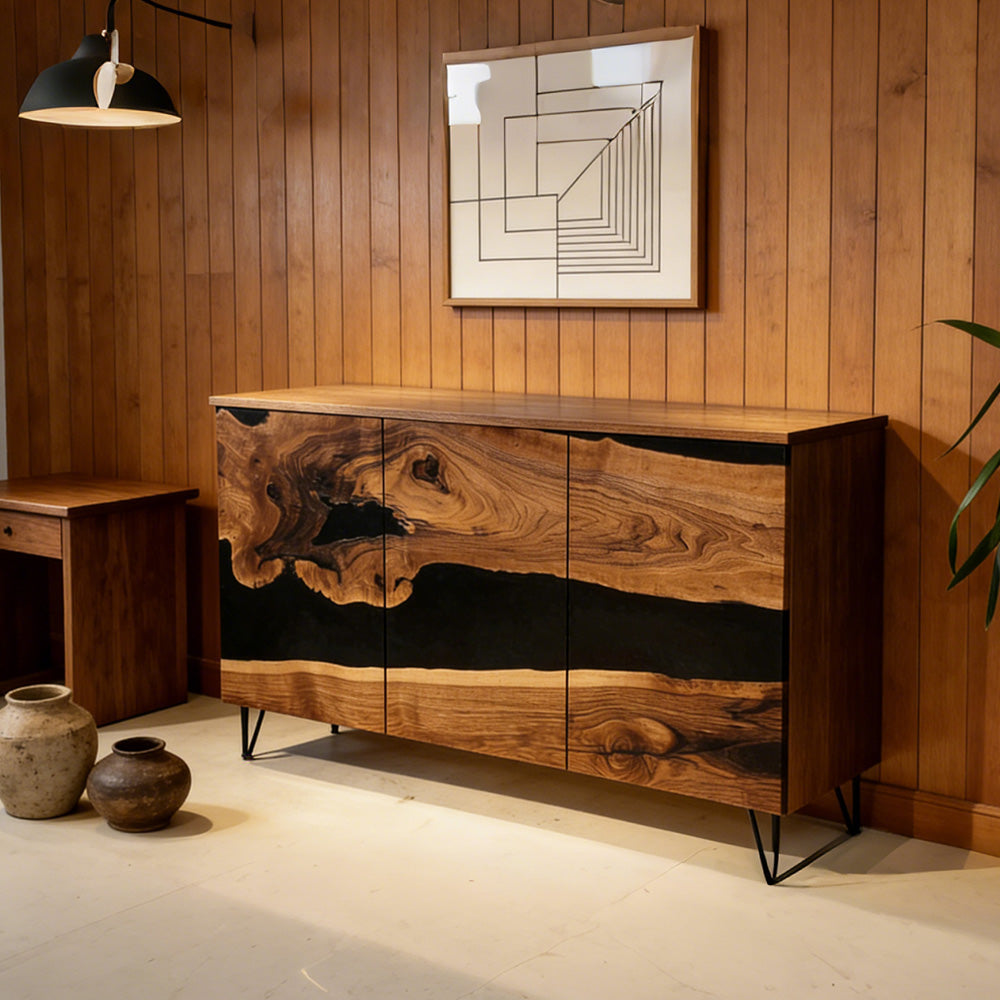 Walnut & Black Epoxy Credenza Cabinet in Chicago