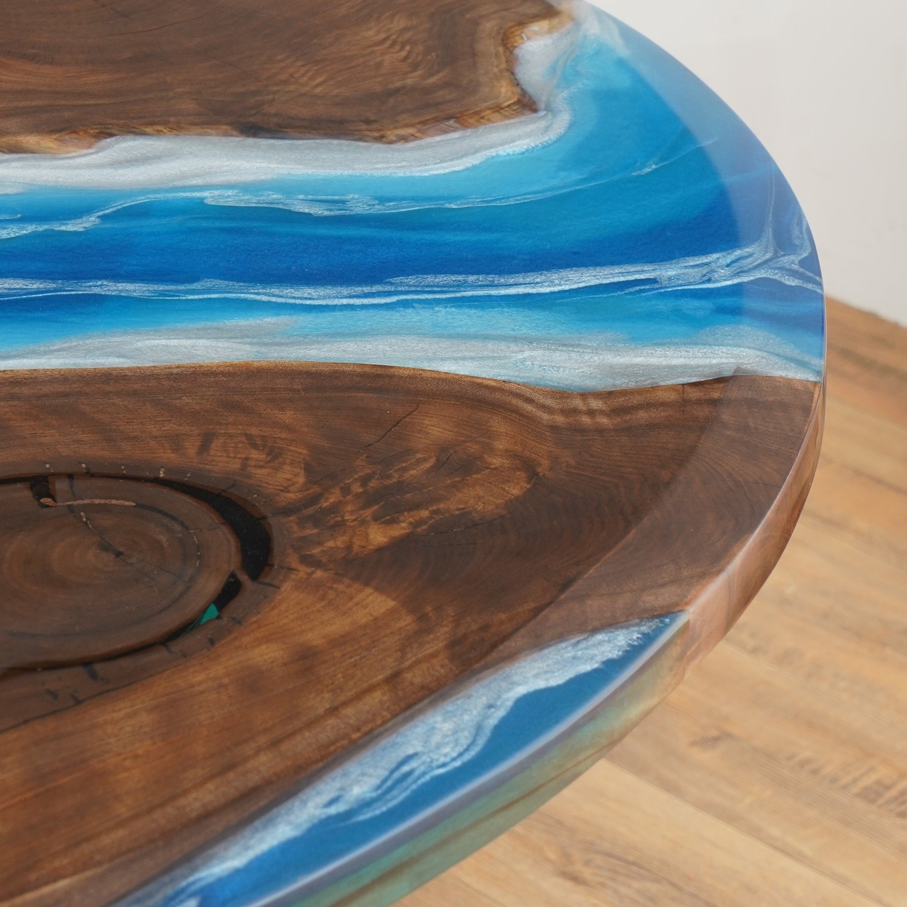Custom Round Wood Epoxy Tables in Los Angeles