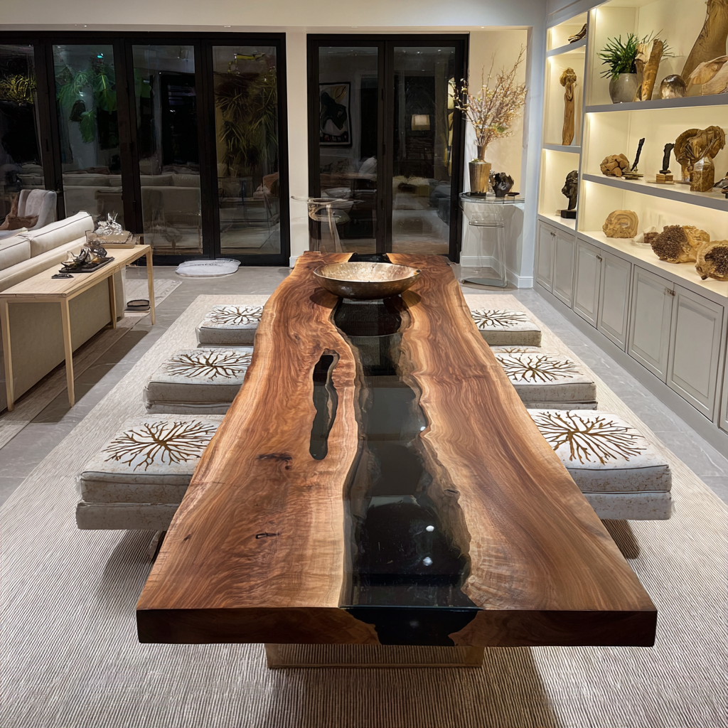 Rugged Black Walnut Live Edge Sleek Black Epoxy Table - The Soul of a Modern Luxury Homes in Phoenix