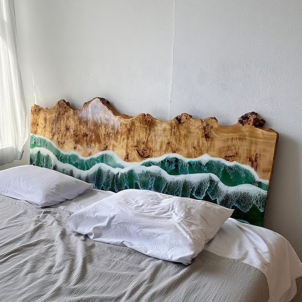 Captivating Focal Seawave Walnut Epoxy Headboard in Los Angeles