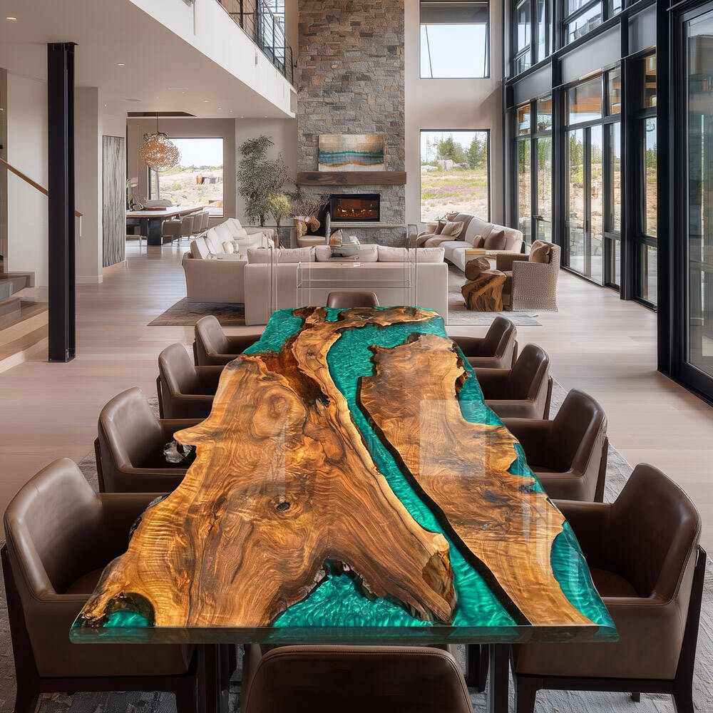 Sleek Walnut Epoxy Dining Epoxy Table featuring Opaque Sage Green Flow for Upscale Homes in San Francisco