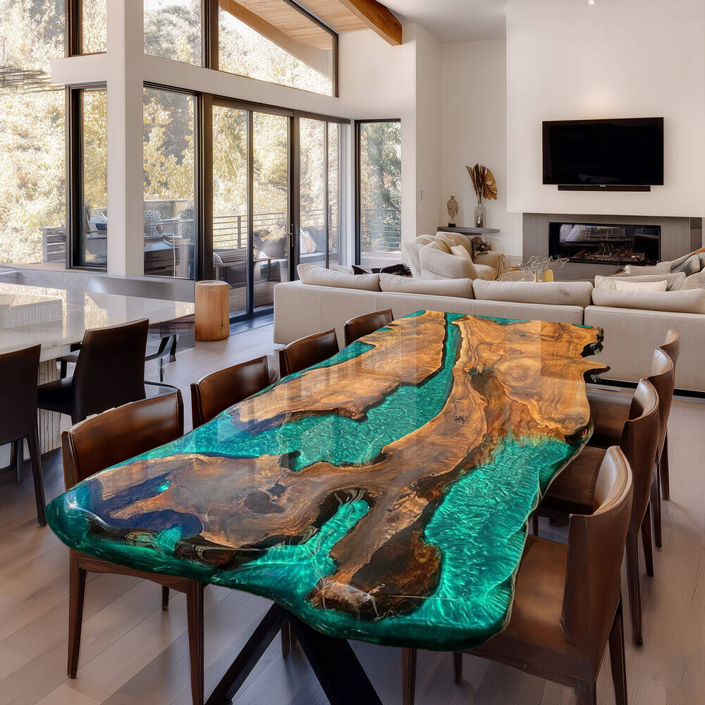 Sleek Walnut Epoxy Table featuring Opaque Sage Green Flow in San Francisco