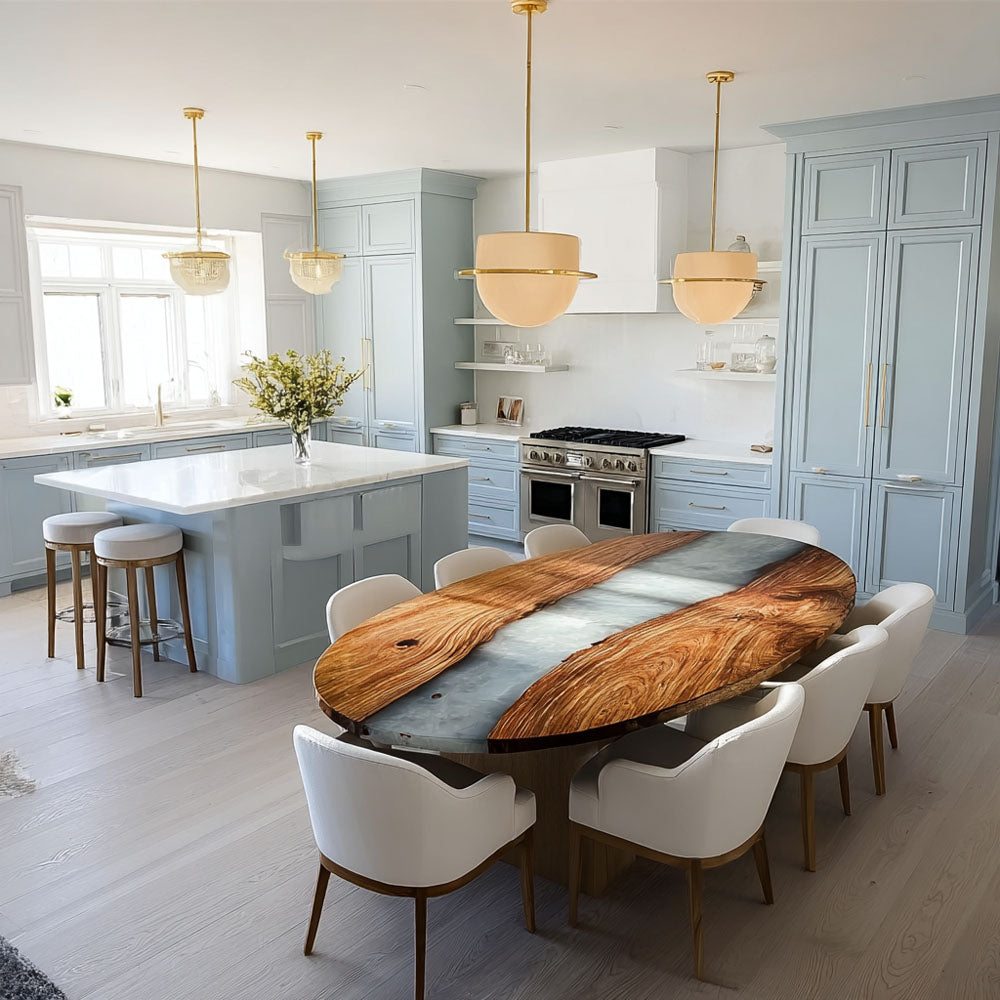 River Walnut Oval Epoxy Table - Contemporary U.S New York Room Decor in Los Angeles