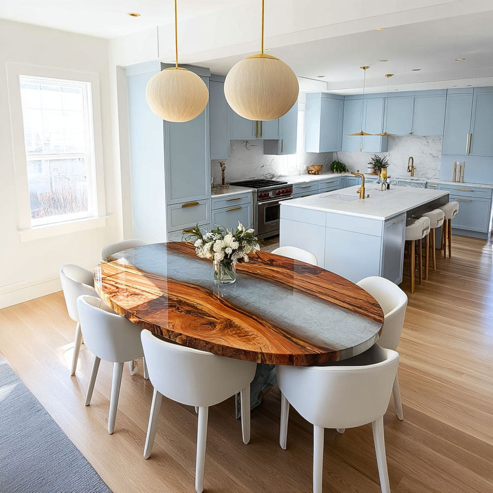 River Walnut Oval Epoxy Table - Contemporary U.S New York Room Decor in Los Angeles