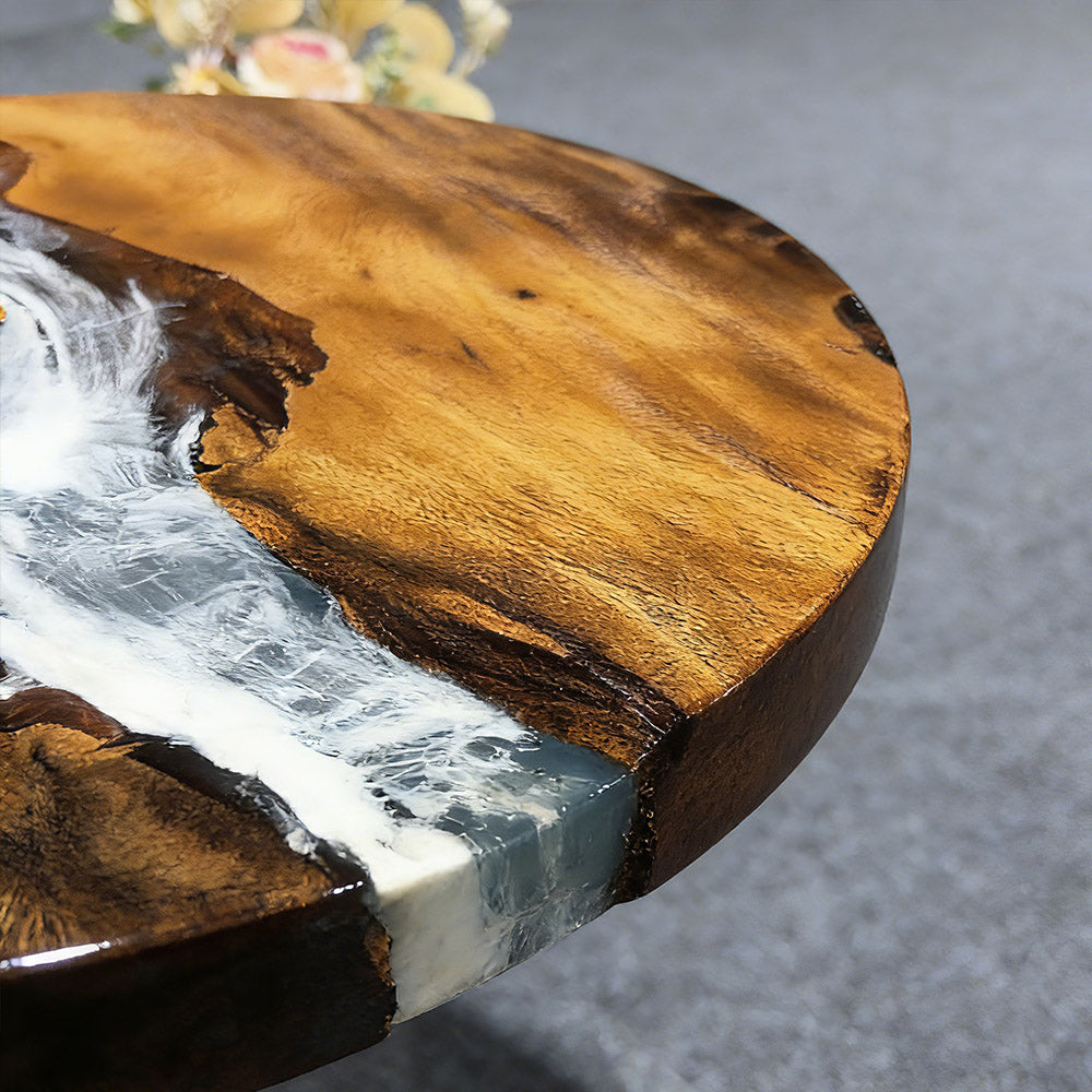 Black Walnut Round Pearl White Powder Epoxy River Table in Miami