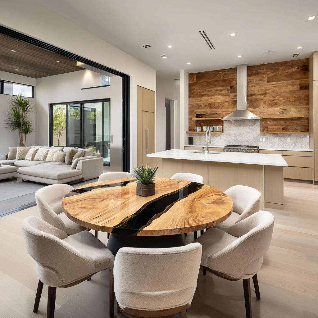 Space-Saving Round Epoxy Table with High-Gloss Black Resin Inlay RT28 in Seattle