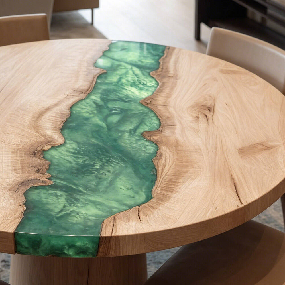  Round Ash Wood Epoxy Table Elegant Focal Point for Apartments RT36 in Austin