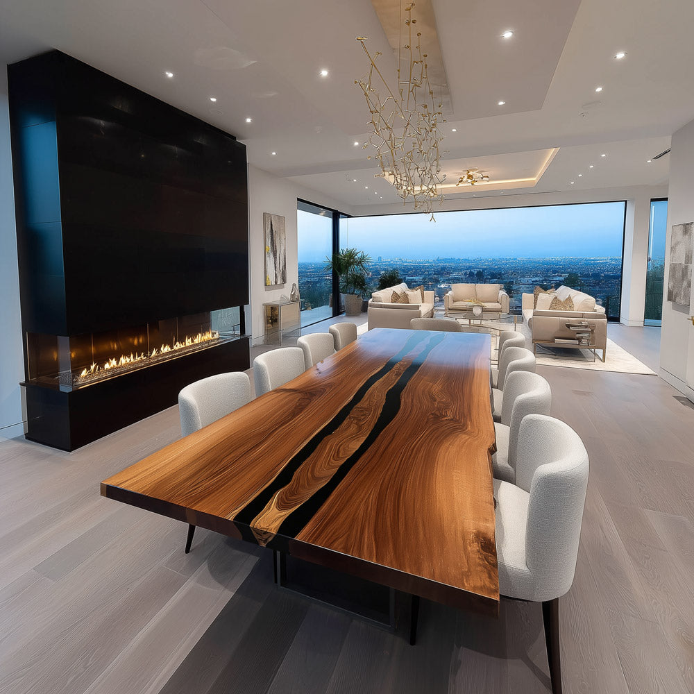 Black Walnut & Obsidian Black Resin Dining Epoxy Table Set for Active Households KCT118 in New York