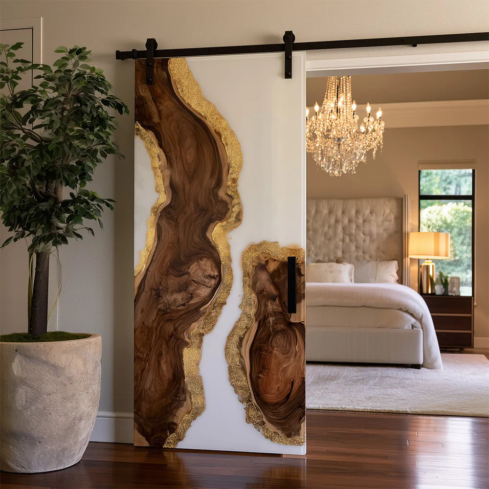 The "Manhattan Penthouse" Luxury White Resin & Gilded Sliding Barn Door | EBD19