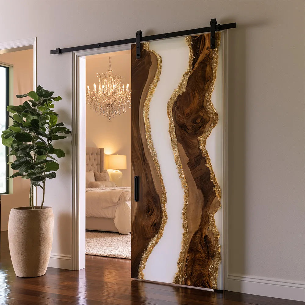 The "Manhattan Penthouse" Luxury White Resin & Gilded Sliding Barn Door | EBD19