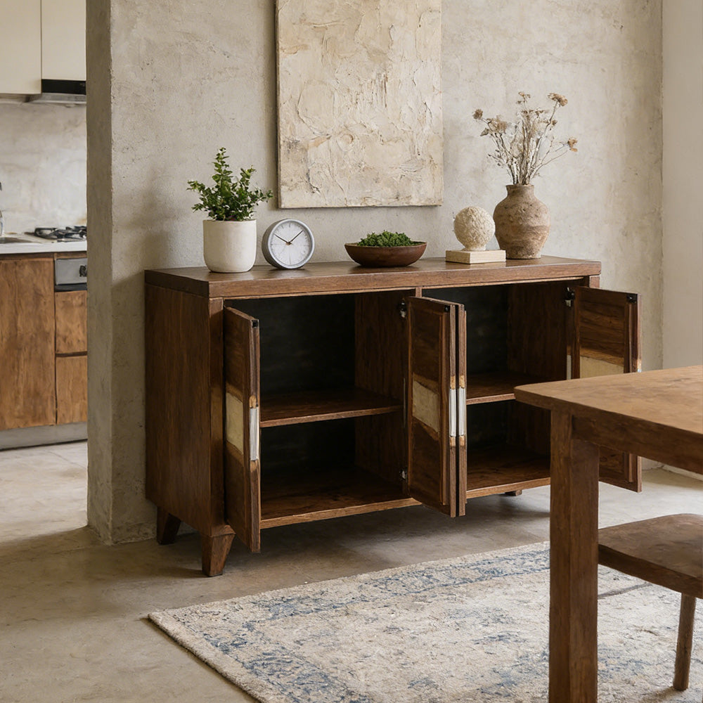 Walnut Pearl White Epoxy Credenza in Los Angeles
