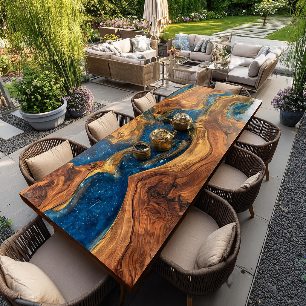Trendsetting Starry Blue Galaxy Black Walnut Epoxy Table for Dreamy Homes in Los Angeles