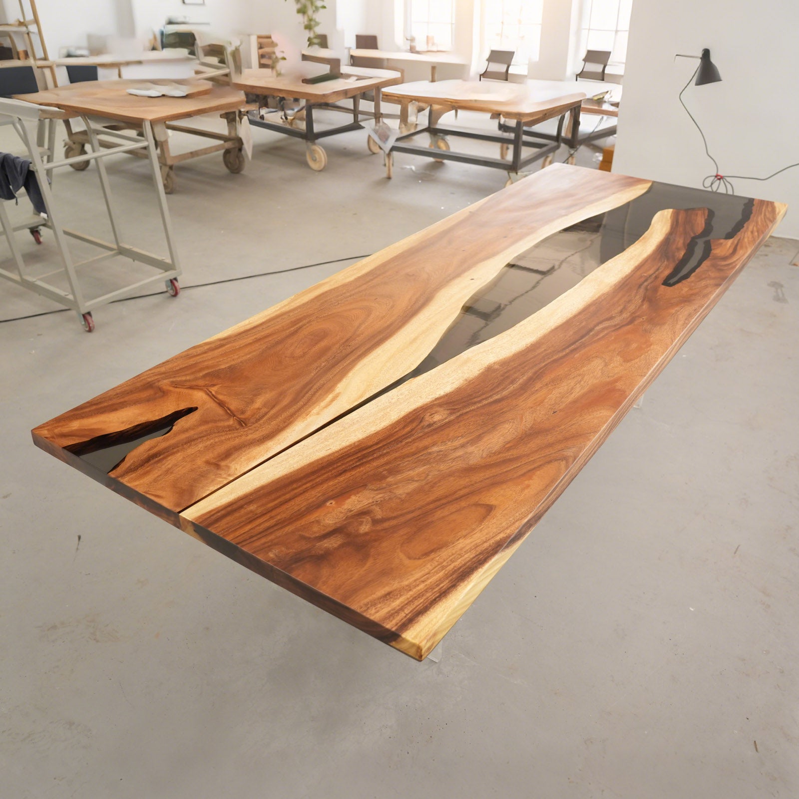 Walnut Black Transparent River Epoxy Resin Table 