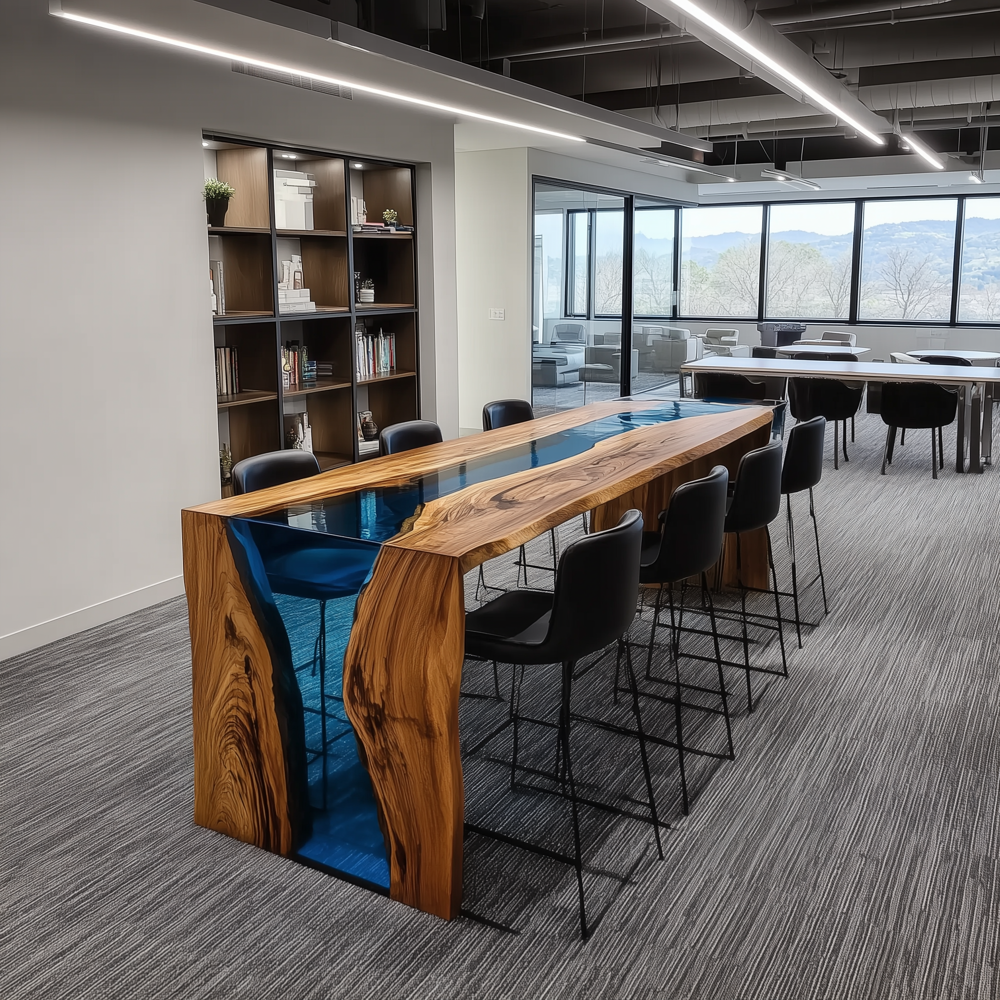 Walnut Blue Transparent Epoxy Table in Los Angeles