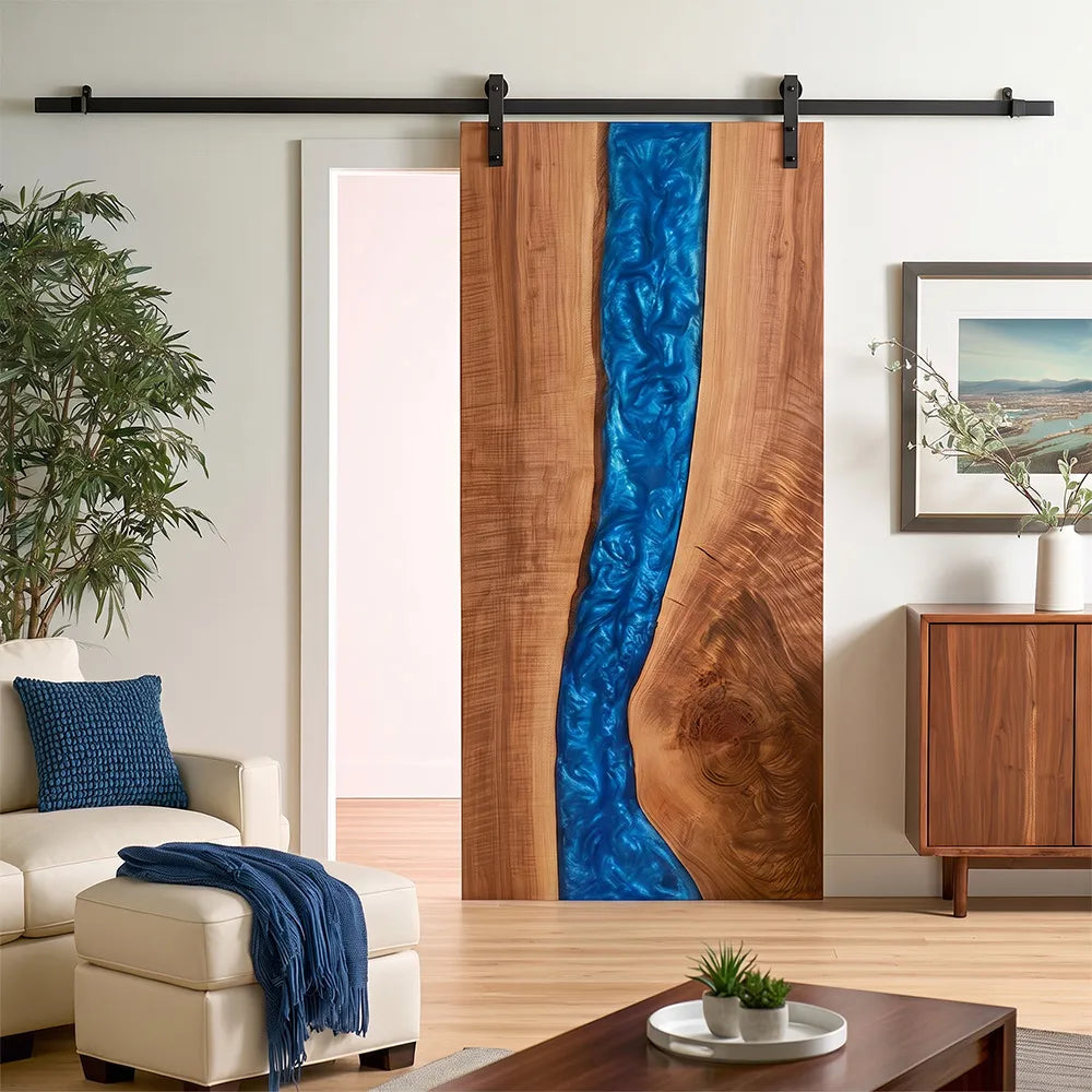 Walnut Epoxy Resin Single Entrance Barn Door | EBD10