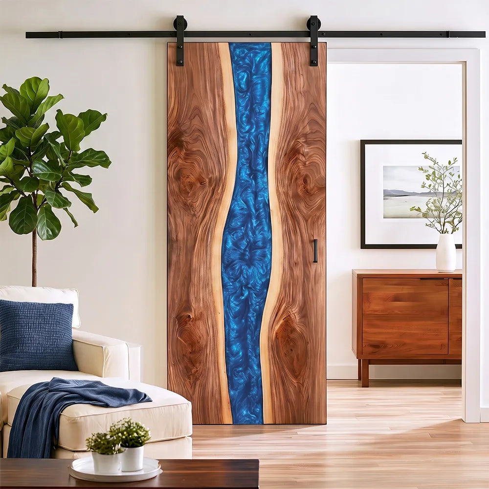 Walnut Epoxy Resin Single Entrance Barn Door | EBD10