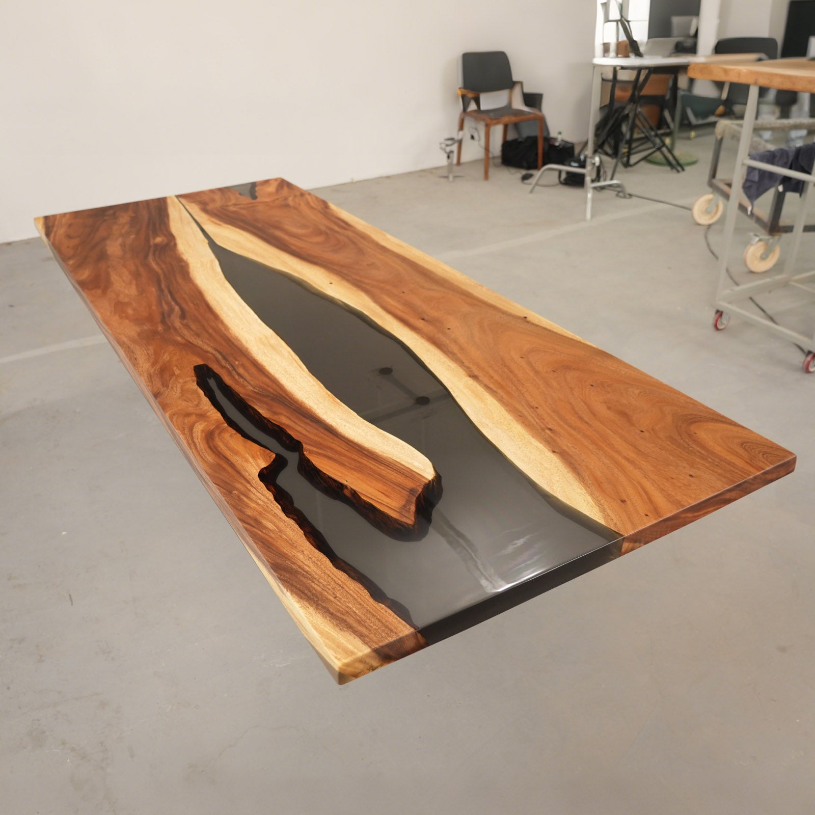 Walnut Black Transparent River Epoxy Resin Table in_Chicago